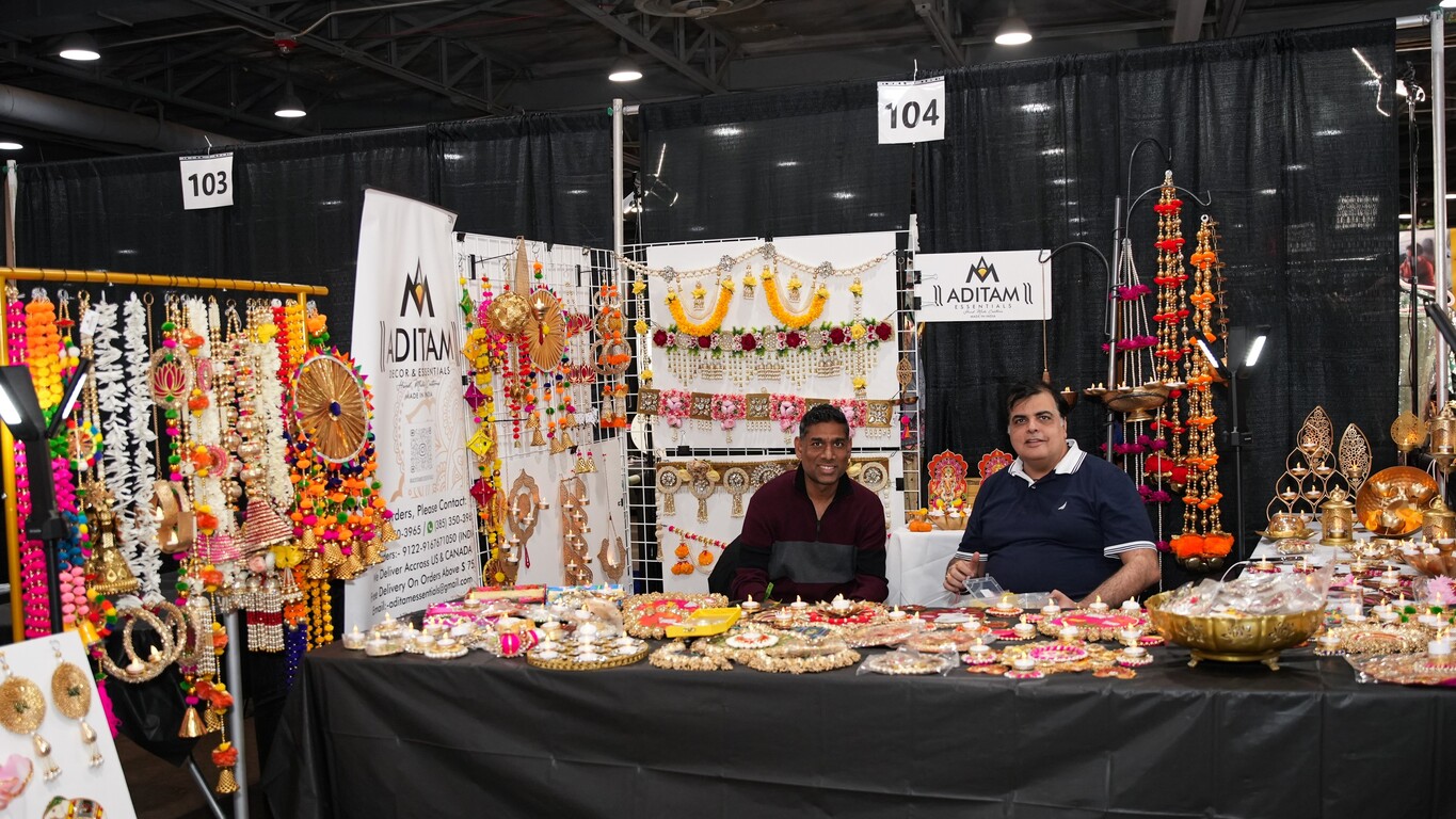 A vendor booth of diyas, torans and festive décor at last year’s Diwali Mela