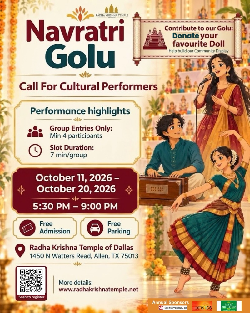 Navratri Golu call for cultural performers: singers and a dancer in front of the Golu doll steps